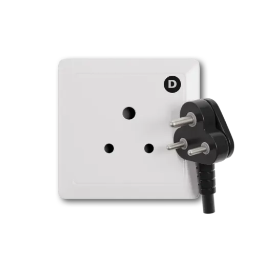 Type D power plug and wall outlet electrical socket